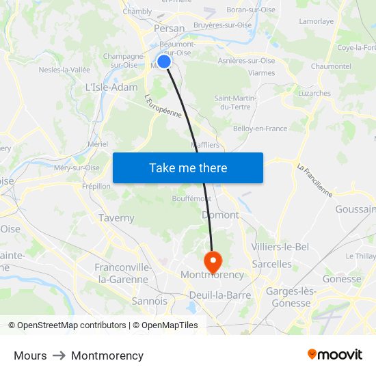 Mours to Montmorency map