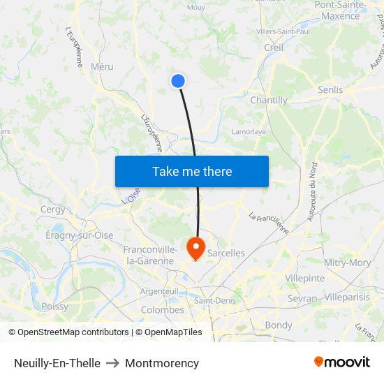 Neuilly-En-Thelle to Montmorency map