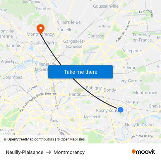 Neuilly-Plaisance to Montmorency map