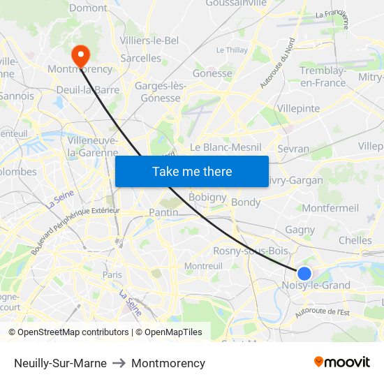 Neuilly-Sur-Marne to Montmorency map