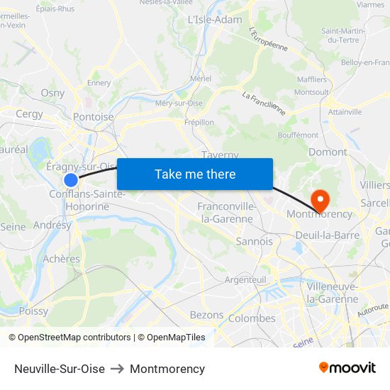 Neuville-Sur-Oise to Montmorency map
