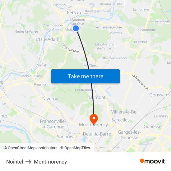 Nointel to Montmorency map