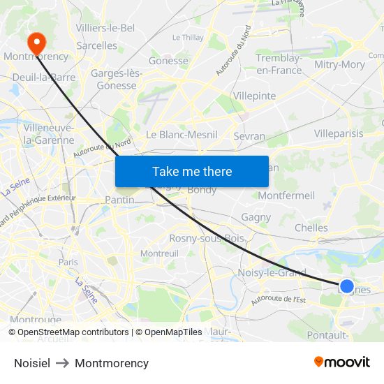 Noisiel to Montmorency map
