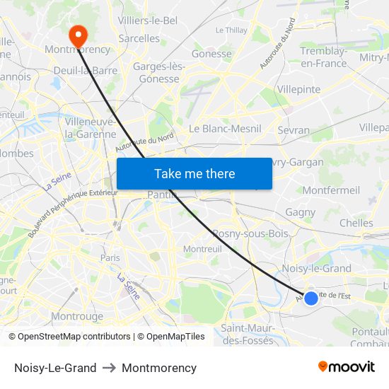 Noisy-Le-Grand to Montmorency map