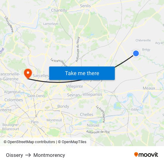 Oissery to Montmorency map