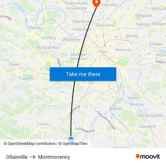 Ollainville to Montmorency map