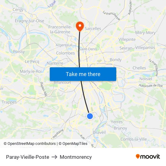 Paray-Vieille-Poste to Montmorency map