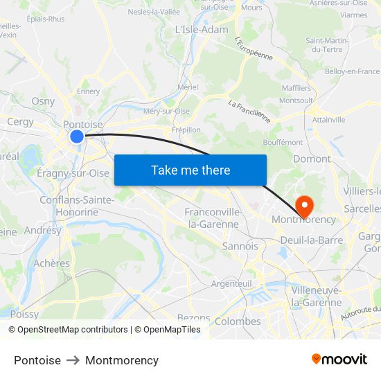 Pontoise to Montmorency map