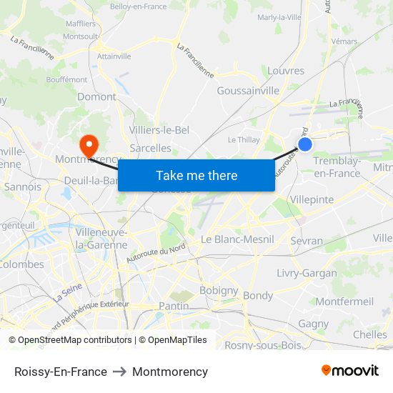 Roissy-En-France to Montmorency map