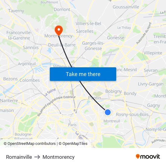Romainville to Montmorency map