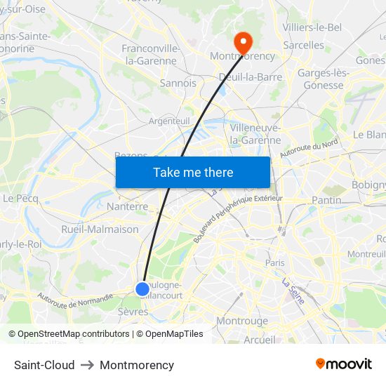 Saint-Cloud to Montmorency map