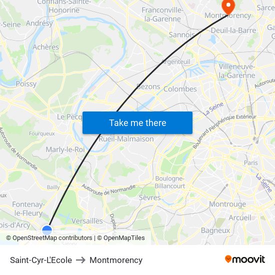 Saint-Cyr-L'Ecole to Montmorency map