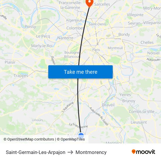 Saint-Germain-Les-Arpajon to Montmorency map
