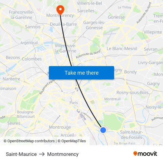 Saint-Maurice to Montmorency map