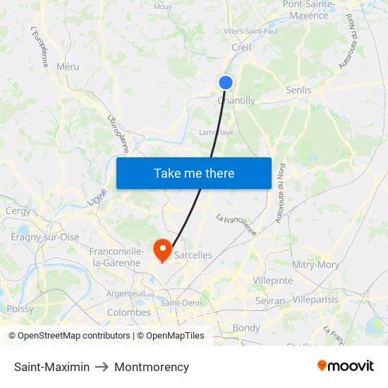 Saint-Maximin to Montmorency map
