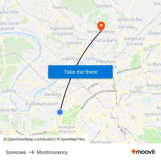 Suresnes to Montmorency map