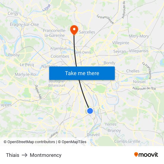 Thiais to Montmorency map