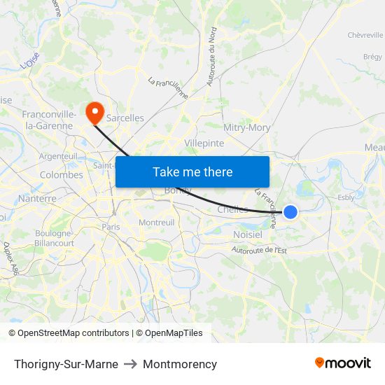 Thorigny-Sur-Marne to Montmorency map