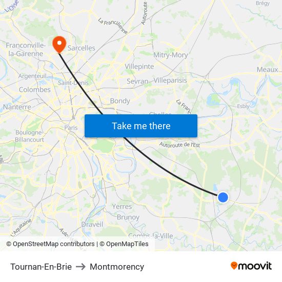 Tournan-En-Brie to Montmorency map