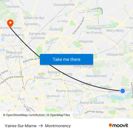 Vaires-Sur-Marne to Montmorency map