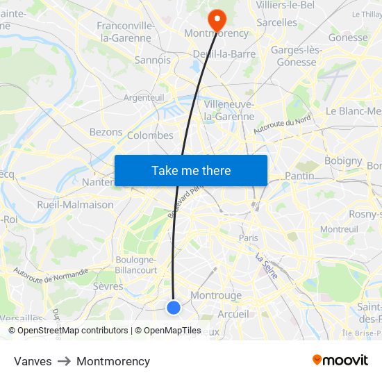 Vanves to Montmorency map