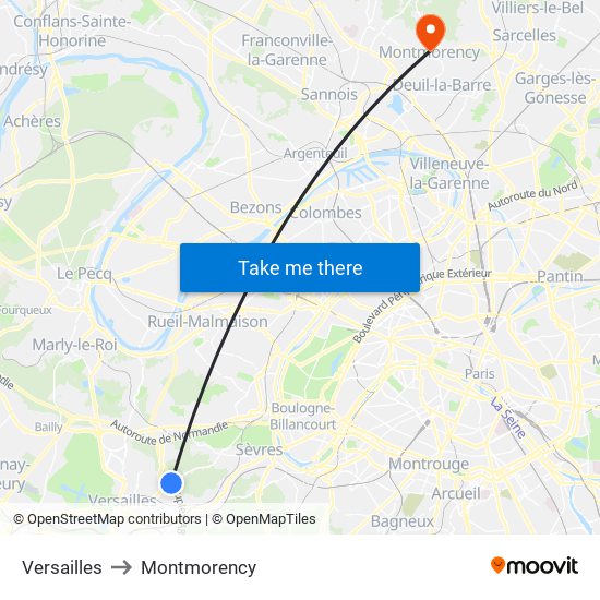 Versailles to Montmorency map