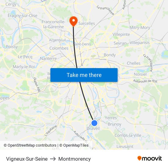 Vigneux-Sur-Seine to Montmorency map