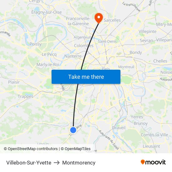 Villebon-Sur-Yvette to Montmorency map