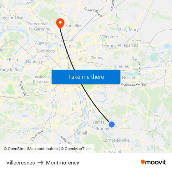 Villecresnes to Montmorency map