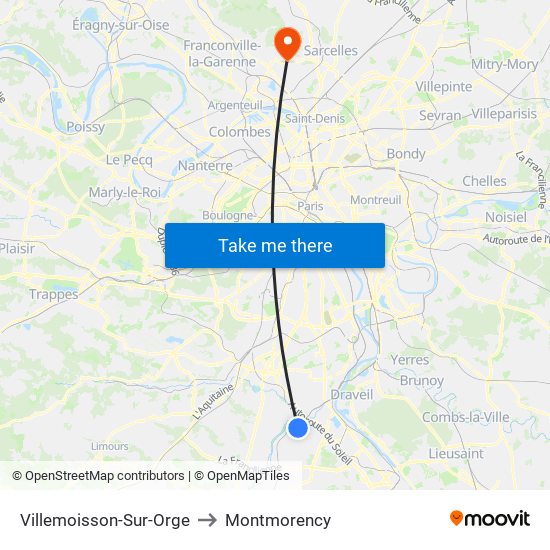 Villemoisson-Sur-Orge to Montmorency map