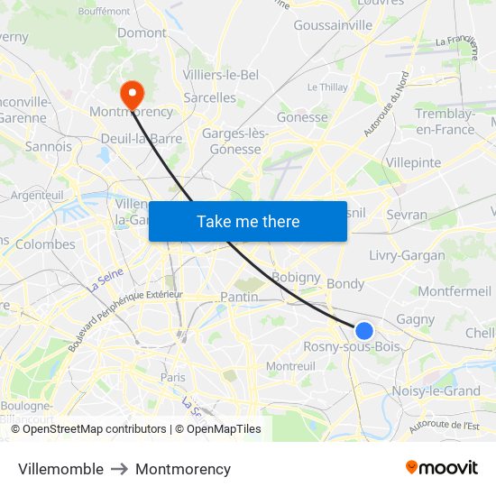 Villemomble to Montmorency map