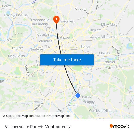 Villeneuve-Le-Roi to Montmorency map
