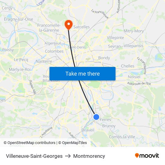 Villeneuve-Saint-Georges to Montmorency map