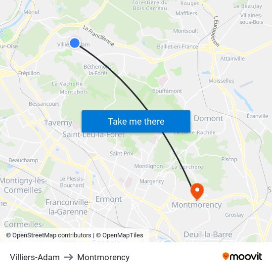 Villiers-Adam to Montmorency map