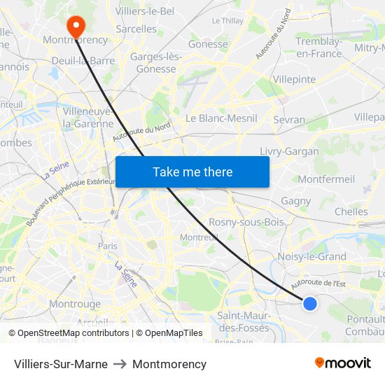 Villiers-Sur-Marne to Montmorency map