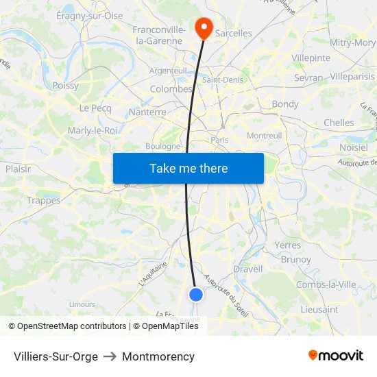Villiers-Sur-Orge to Montmorency map