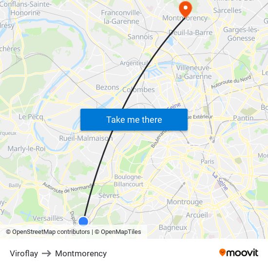 Viroflay to Montmorency map