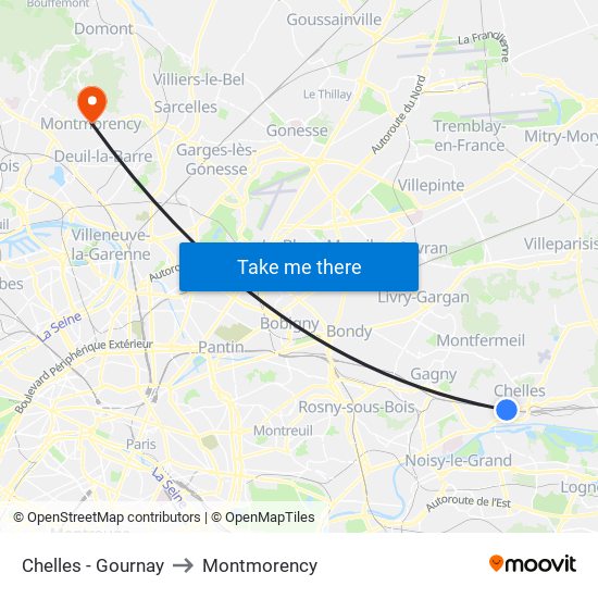 Chelles - Gournay to Montmorency map