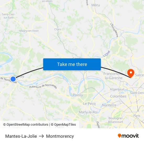 Mantes-La-Jolie to Montmorency map