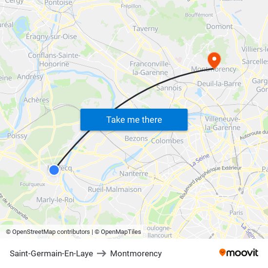 Saint-Germain-En-Laye to Montmorency map