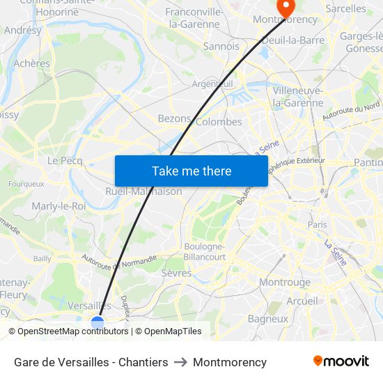 Gare de Versailles - Chantiers to Montmorency map