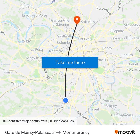 Gare de Massy-Palaiseau to Montmorency map