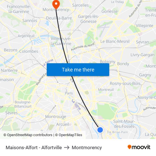 Maisons-Alfort - Alfortville to Montmorency map