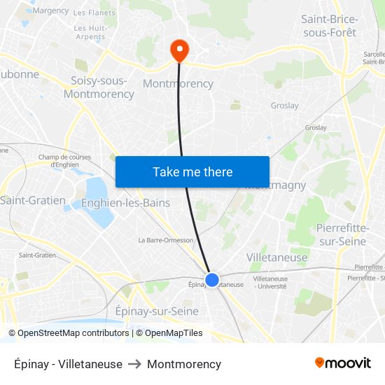 Épinay - Villetaneuse to Montmorency map