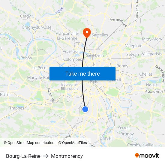 Bourg-La-Reine to Montmorency map