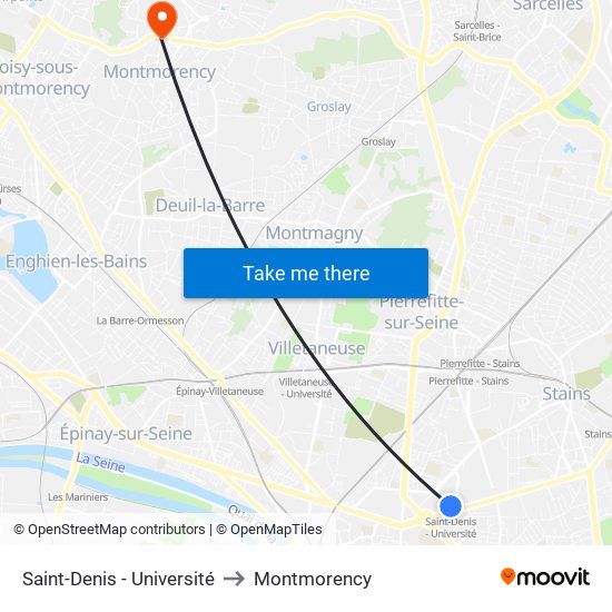 Saint-Denis - Université to Montmorency map