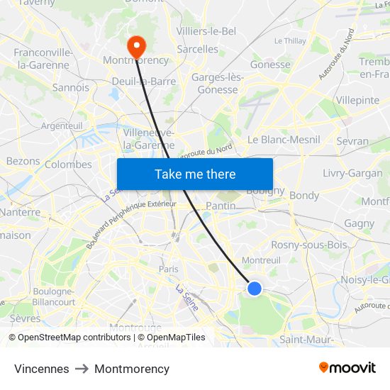 Vincennes to Montmorency map