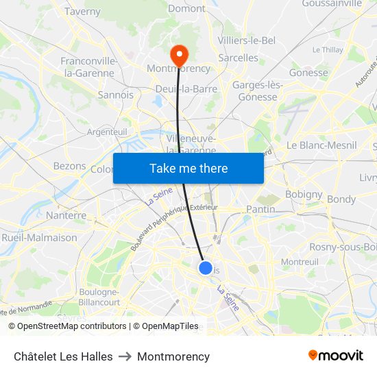 Châtelet Les Halles to Montmorency map