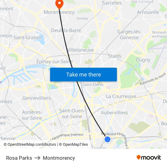 Rosa Parks to Montmorency map