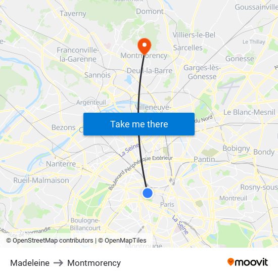 Madeleine to Montmorency map